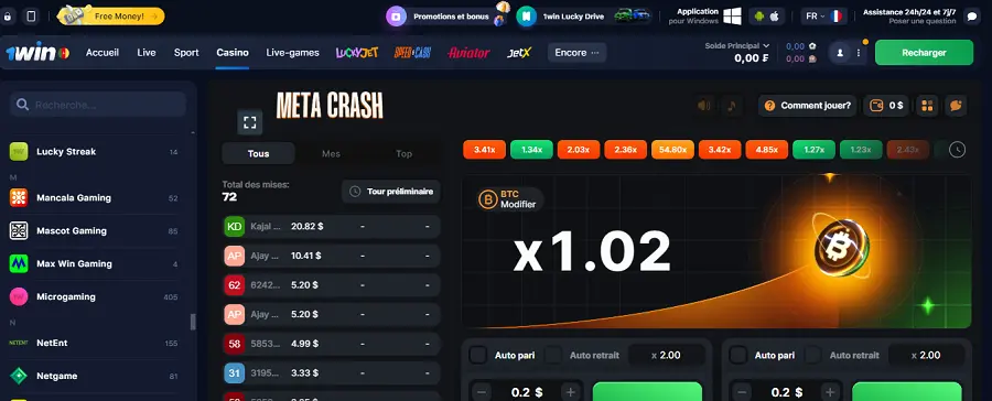 1win Meta Crash commencer