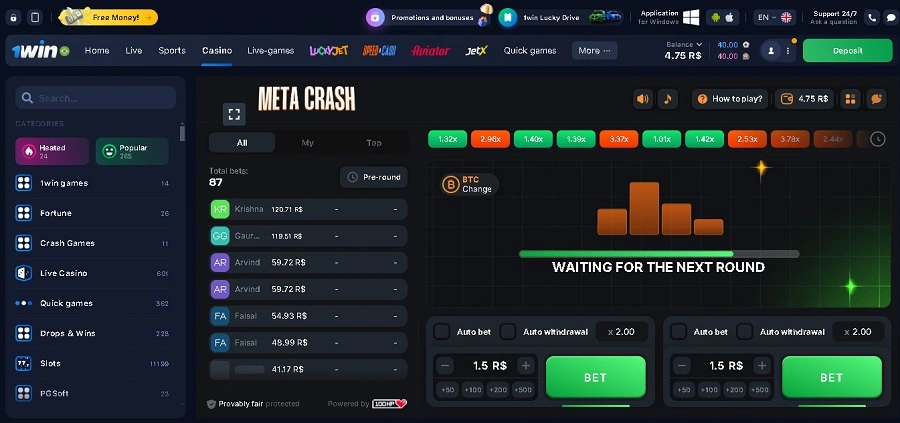 1win Meta Crash Baixar