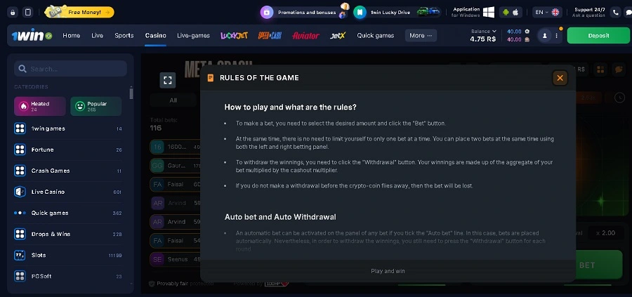 Meta Crash regras