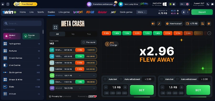 Meta Crash Jogo 1win