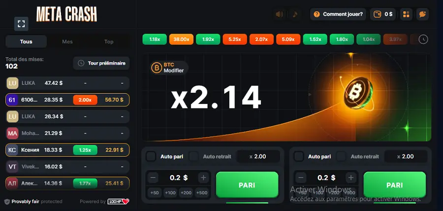 Meta Crash Bitcoin Demo